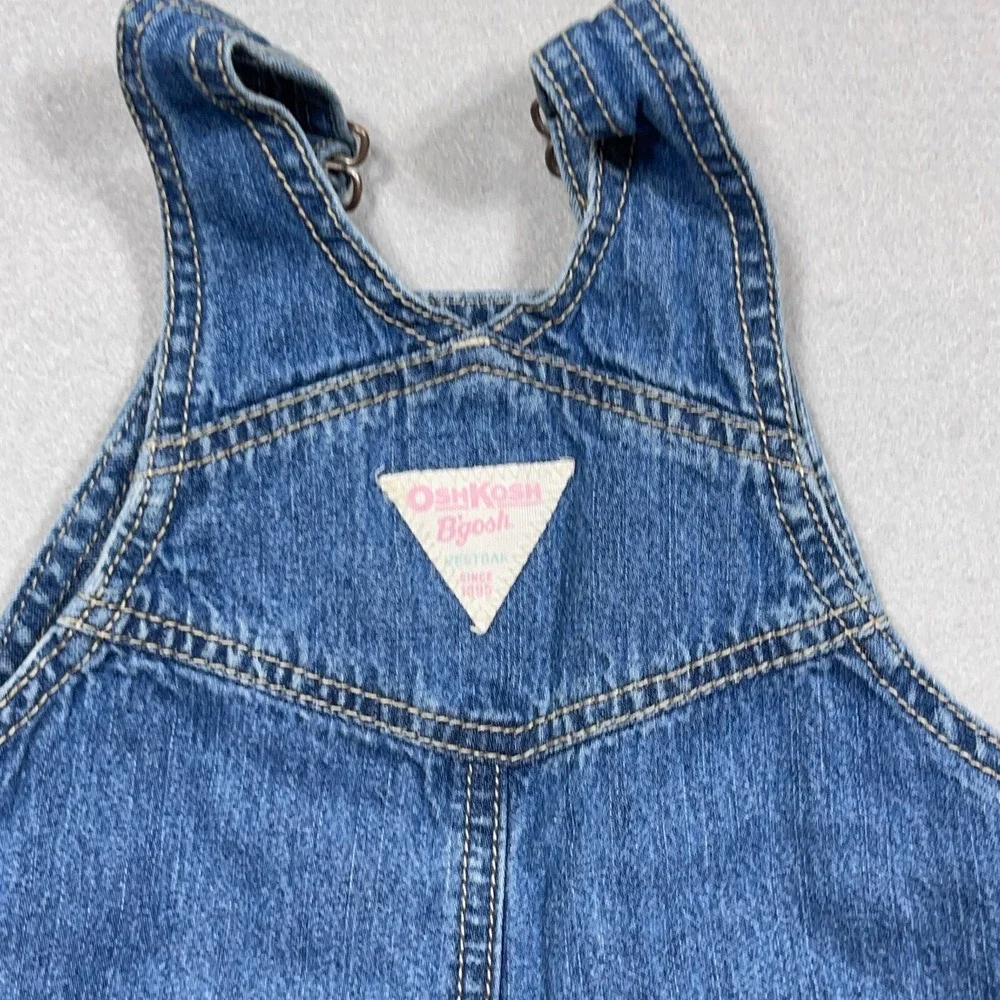 OshKosh Overalls Girl 18 Months Vintage Flower Denim Medium Wash Blue Retro 90s